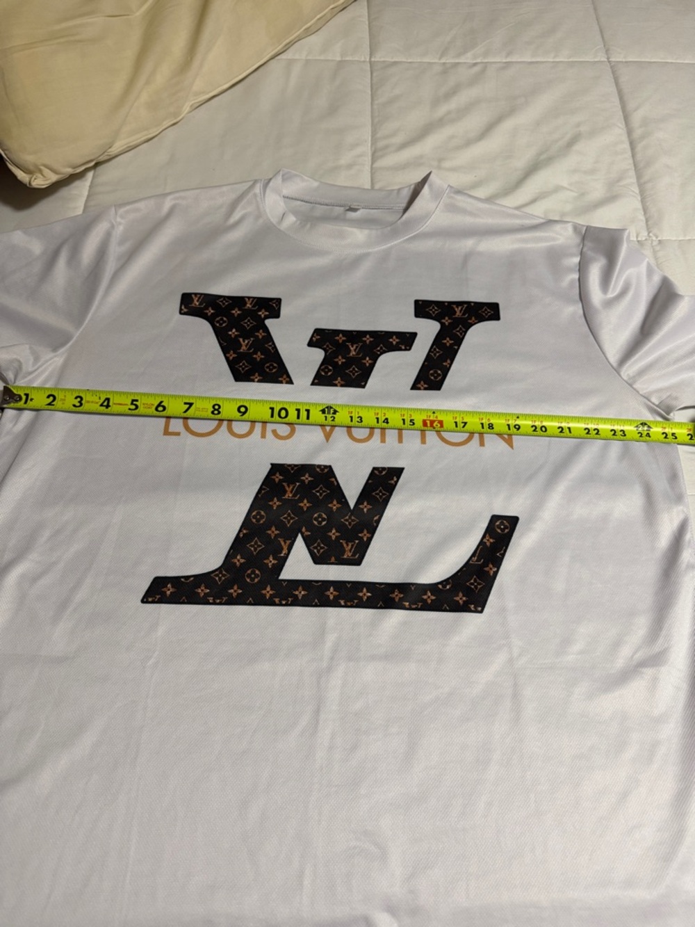 Louis Vuitton White Tee with Brown Monogram LV and Gold Logo - Picture 3 of 4